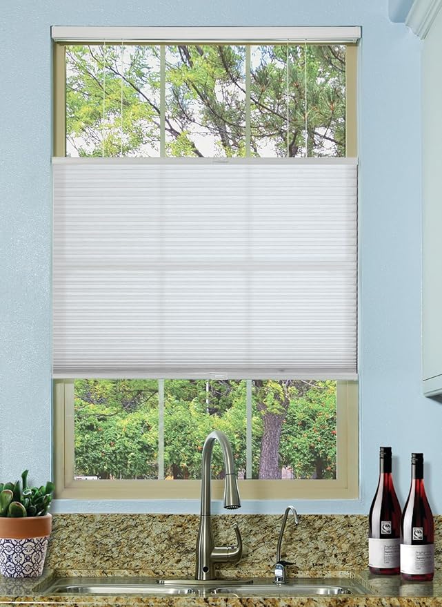 BlindsAvenue Cordless Top Down Bottom Up Cellular Honeycomb Shade, 9/16" Single Cell, Light Filtering, Cotton White, Size: 57" W x 72" H
