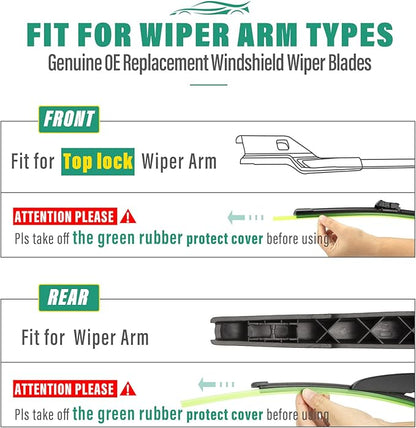 24" 20" 12" Windshield Wiper Blades Replacement for Ford Mustang Mach-E 2021 2022 2023 2024 2025 Mustang Mache Premium All Weather Front Rear Wipers Set - OEM Quality (Pack of 3)