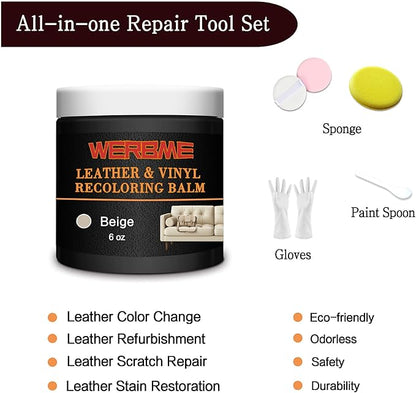 WERBME Leather Recoloring Balm & Color Restorer - Multipurpose Dye & Paint for Faded Leather Couches, Car Seats, Shoes | Fix Scratches on Clothing, Furniture & Accessories(Beige)