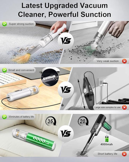 MARTISAN Cordless Car Vacuum, 4-in-1 Portable Mini Vacuum, 20,000Pa Suction, Multi-Purpose, Easy Quick Charging, Long Battery Life, Light Weight, Large Dust Bowl, Car, Home, Office, Keyboards, White