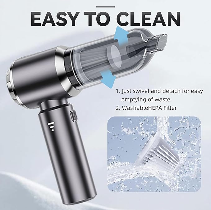 paeudomrf Car Vacuum Portable Cordless, 19000Pa Mini Vacuum Cleaner High Power 4-in-1 Compressed Air Duster Blower Pump Small Handheld Vacuum Cleaner Cordless Rechargeable for Car Home Office Desk