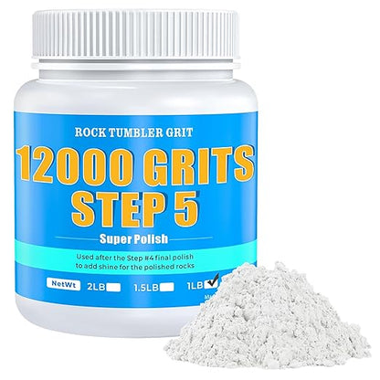 Rock Tumbler Polish - 12000 Grit Aluminum Oxide for Final Finish, Step 5 Polishing Grit for Rocks, Gems, Glass & Jewelry Making - Ultra-Premium Refill, 1 Lb