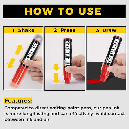 SELEAD Jumbo Tire Marker White Red - 4 Pack 15mm Wide Tip Paint Pens for Car Tires Lettering, Large Capacity Premium Ink Waterproof Permanent Markers
