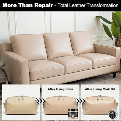 8.5 OZ Leather Recoloring Balm with 100ML Leather Conditioner - Beige Leather Repair Kit for Furniture, Leather Dye, Recolor, Renew, Repair & Restore Aged, Faded, Cracked, Peeling and Scuffed Leather