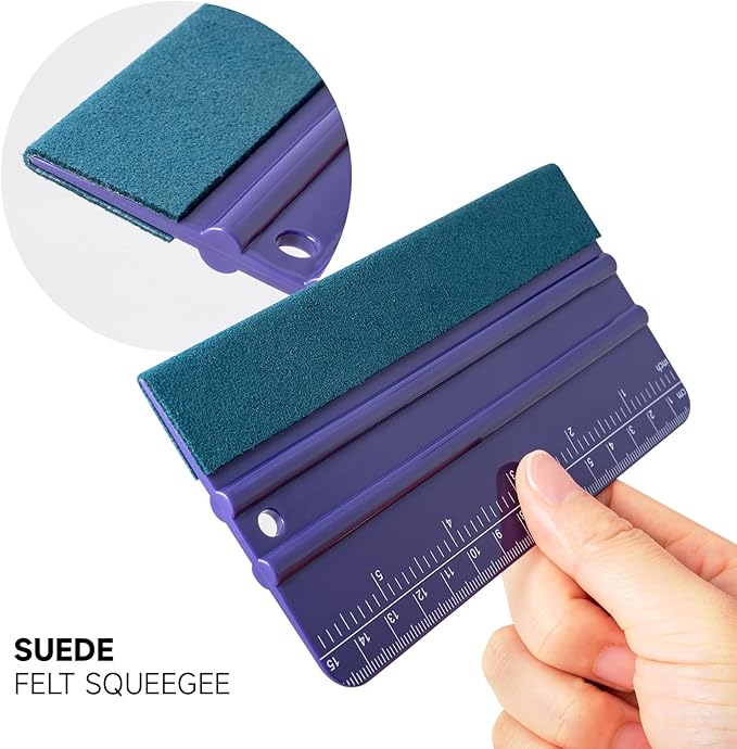 FOSHO Purple Felt Squeegee Vinyl Wrap Tool, Built-in Ruler 6"x3" Scratch-Free Vinyl Scraper for Sticker, Decal, Craft and Wallpaper Application Window Tint Tool