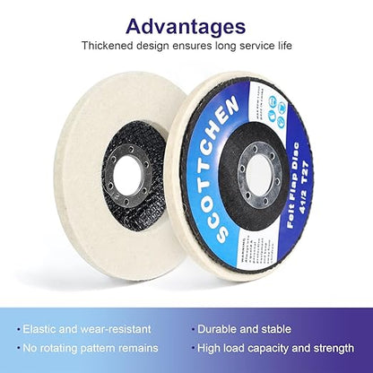 SCOTTCHEN Wool Felt Polishing Wheel Disc,4-1/2" x 7/8" Arbor Wool Polishing Wheel Disc for Angle Grinder for Metal Aluminum,Stainless Steel, Chrome, Wood, Plastic, Ceramic, Glass-10 Pack