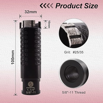 Diamond Core Drill Bit - FOCSTOL 1-1/4''(32mm) Laser Welded Hole Saw for Dry or Wet Drilling Granite Marble Concrete Quartz 5/8''-11 Thread