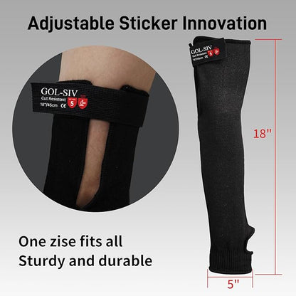 GOL-SIV Cut Resistant Sleeves With Thumb Hole, Arm Protectors For Thin Skin And Bruising, Kevlar Sleeves Arm Protection For Women, Men, Elderly (17.7in, Black)