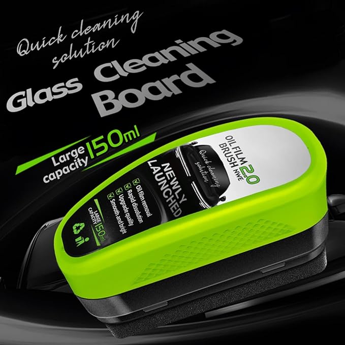2Pcs Oil-Free Car Glass Brushes, Automotive Oil Film Cleaning Brush for Car Windows, 2025 Upgrade 2.0 Cleaning Doard, 150ml Universal Clearvision Glass Cleaner (2PCS)