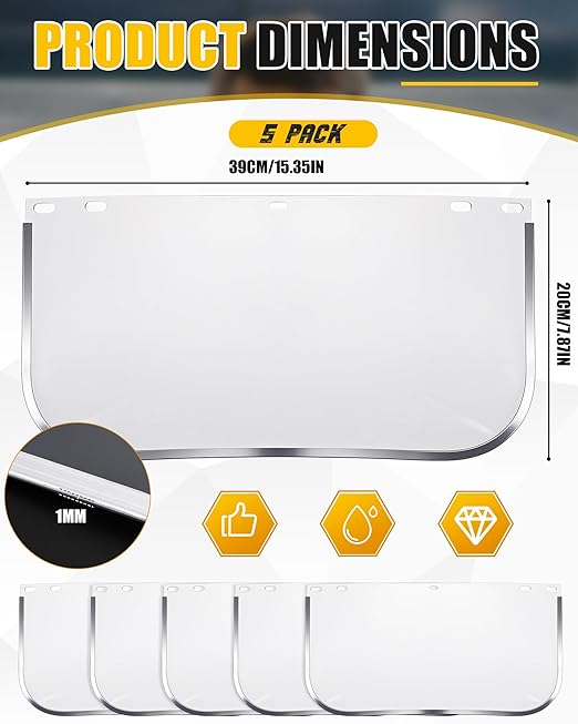 Copkim 2 Safety Face Shield for Grinding & Cutting with 10 Replacement Clear Visor Lightweight Full Impact Resistant Adjustable Face Shield Mask for Work Chemical Woodworking Industrial(Aluminum Edge)