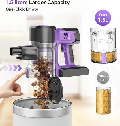 Yassol S10 Cordless Vacuum Cleaner, 55Kpa 60mins Lightweight Stick Vacuum with Powerful Suction for Home, Rechargeable, Self-Standing, Handheld Vacuum Cleaners for Hardwood Floors, Carpets, Purple