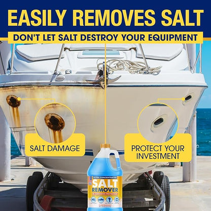 [1 Gallon] Concentrated Salt Remover + Corrosion Protection - Made in USA, Salt Cleaner Ideal for Boats, Cars, Marine Engine & Outboard Motor Flush, Washes Salt Away from Boat, Vehicles, & Trailers