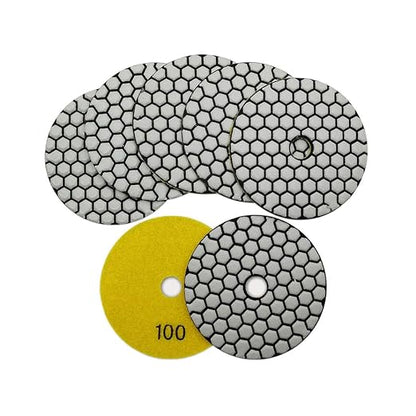 SHDIATOOL 4-Inch Dry Diamond Polishing Pads Grit 100 Diamond Sanding Pads Grinding Pads for Granite Marble Stone 7Pcs/1set