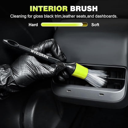 10PCS Car Detailing Brush Set,Boars Hair Car Cleaning Detail Brush kit,Ultra Soft No Scratch Car Dust Brush,Car Interior Detailing Brushes Kit,Detail Brushes Car Detailing for Interior Exterior(green)