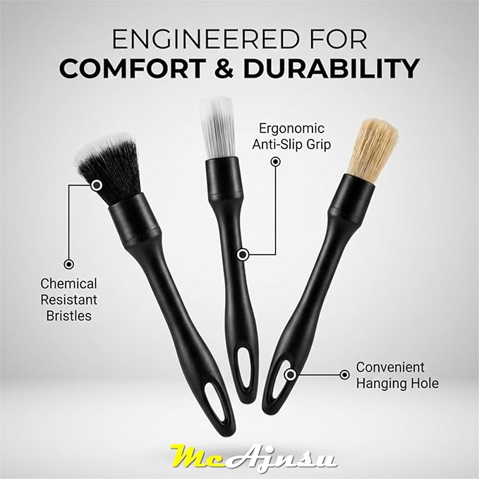 Qocuzax 8-Piece Car Interior Detailing Kit - 160g Non-Sticky Gel (128% More Than 70g), Ultra-Soft Detail Brush, Boars Hair Brushes, Dual-Head Vent Brush, Towel & Bag | for Cars, Trucks, SUVs