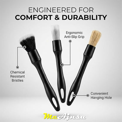 Qocuzax 8-Piece Car Interior Detailing Kit - 160g Non-Sticky Gel (128% More Than 70g), Ultra-Soft Detail Brush, Boars Hair Brushes, Dual-Head Vent Brush, Towel & Bag | for Cars, Trucks, SUVs