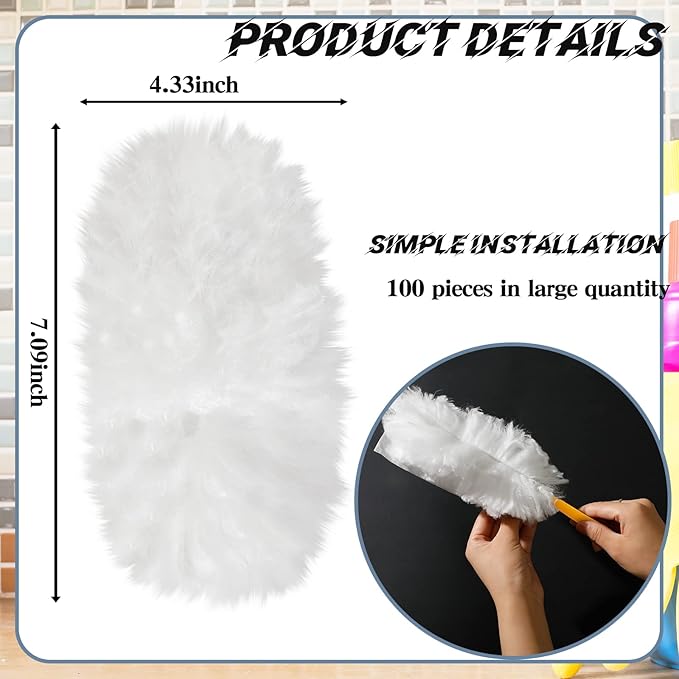 Vesici 100 Pcs Duster Refills Compatible with Swiffer Dusters Bulk Disposable Replacement Thickened with 1 Handle Heavy Duty for Cleaning, Office (White)