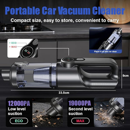AOPIRDT Car Vacuum Portable Cordless-19000 Pa 4 in 1 Handheld Vacuum Cordless Brushless Motor with LED Light and Multi-Nozzles, One-Touch dust Removal for Car, Home, Office, Pet, Black