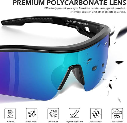 OXG 3 Pack Work Safety Glasses for Men Women, ANSI Z87.1 Scratch Impact Resistant Protective Eyewear for Industrial Shooting