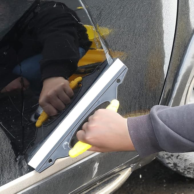 Antislip Water Blade for Car Drying - 12inches Water Wiper Silicone Squeegee Natural Rubber Car Dryer for Window, Glass, Vehicle, Yellow.