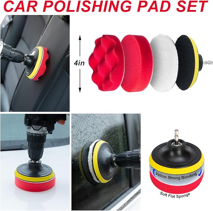GPUSFAK 44Pcs Car Wash Cleaning Kit with Detailing Brushes Car Vacuum Drill Brush Set Collapsible Bucket Windshield Cleaning Tool Tire Brush Towels Complete Interior Exterior Detailing Set for Car