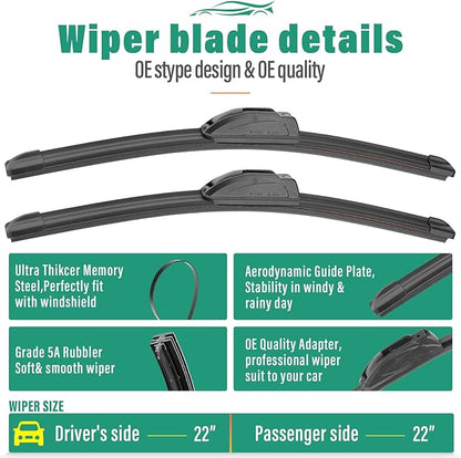 22" 22" 11" Windshield Wiper Blades Replacement for Ford Expedition Lincoln Navigator 2018 2019 2020 2021 2022 2023 2024 2025 Premium All Weather Front Rear Wipers Set - OEM Quality (Pack of 3)