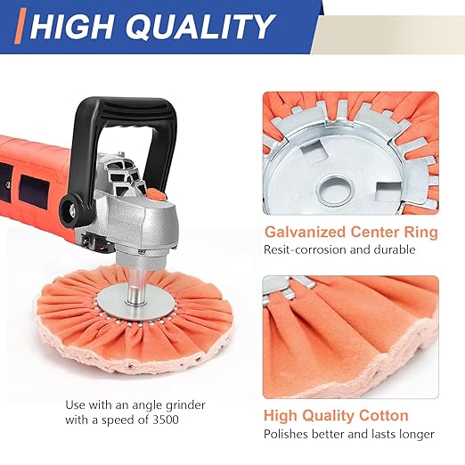 QZATTCAEN 8" Orange Airway Buffing Wheel 5/8'' Arbor Hole 12 Plys Medium Polishing for Angle Grinder 1PCS 8 Inch Polishing Wheel
