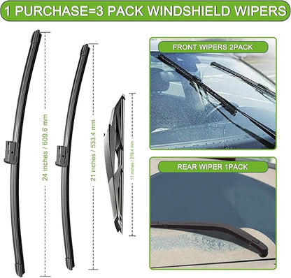 PARRATI® Windshield Wipers for GMC Acadia 2007-2012,24"+21" Front and 11" Rear,OEM Replacement Wiper Blades,Quiet & Streak-Free(Set of 3)