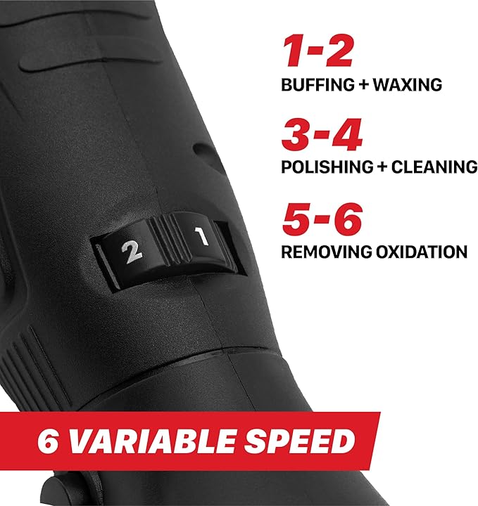 Maxshine Professional Portable Cordless Polisher M0312 V2 (Black) | Lightweight 1.93 lbs Portable DA/Rotary Car Buffer | 6-Speed Auto Detailing for Scratch & Swirl Removal, Paint Care, Gloss & Shine