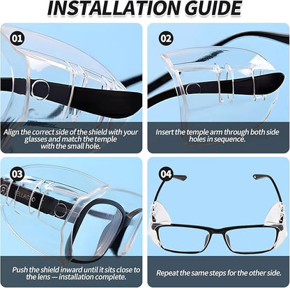 Creztail Flexible Glasses Side Shields, Slip-On Safety Shields for Eyeglasses, Side Guards for Standard Frames