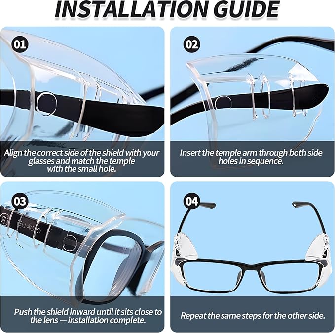 Creztail Flexible Glasses Side Shields, Slip-On Safety Shields for Eyeglasses, Side Guards for Standard Frames