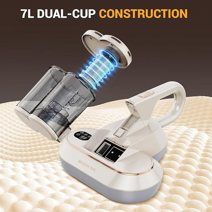 ReYoume Mattress Vacuum Cleaner 13Kpa Bed Vacuum Cleaner with 253.7nm UV-C Light 149℉ Heating Dual Cup Widen Suction Port Handheld Vacuums for Bed, Sofa, Couch(White)