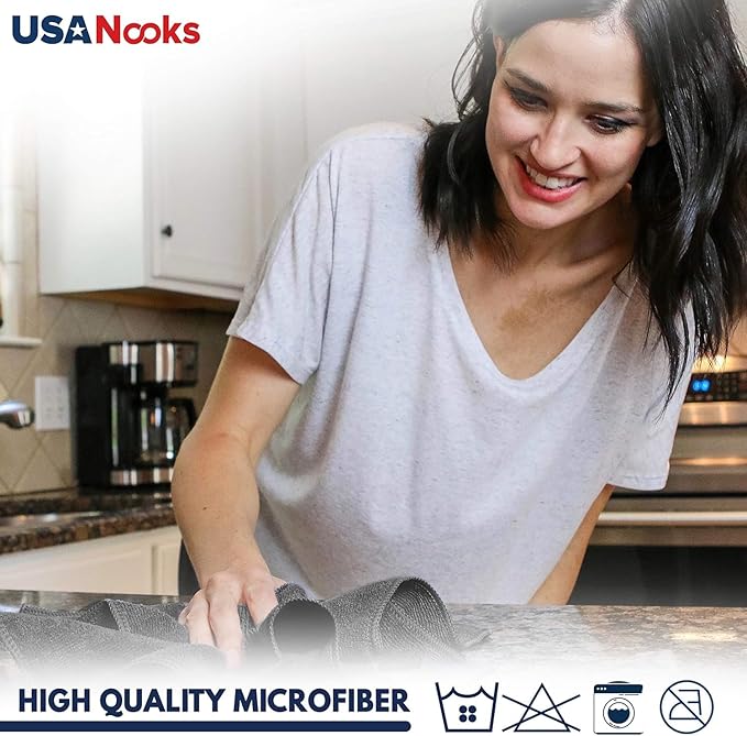 USANOOKS Microfiber Cleaning Cloth - 1200 Washes, Ultra Absorbent Towels Grip Root Weave Grime - 24pack - Black