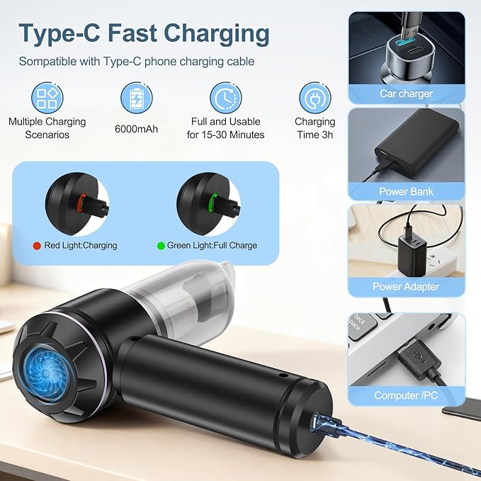 ECXHYDG Portable Handheld car Vacuum Cleaner, 16000PA Vacuum Suction, Equipped with Two high-Efficiency Filters, Used for Cleaning car interiors, Sofas, pet Hair, and Small-Scale Garbage Stains