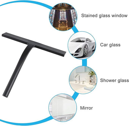 Anlynwooh All -Purpose Silicone Shower Squeegee for Shower Glass Door with Hook, Bathroom Accessories for Window Mirror Tile Car Shower Walls,Household Shower Cleaner Tool (Black, 9 inch(1 Hook)