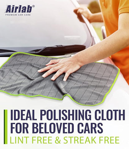 Airlab Carbon Microfiber Towels for Car Drying Window Glass Cleaner Magic Cleaning Cloth Auto Detailing Car Wipes Lint Free Rags Large Towel Interior Detailer, Pack of 4, 20" x 16", Grey-Green