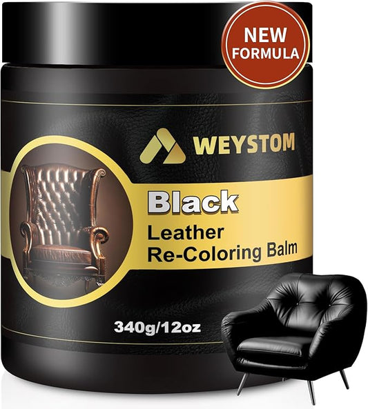 WEYSTOM Leather Recoloring Balm, 12oz Large Size Leather Dye, Color Restorer, Scratch Repair, Furniture & Couch Restorer Kit, Repair Kit for Furniture(Black)