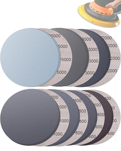 70Pcs 6 Inch Wet Dry Sanding Paper Discs Hook and Loop, 5000 3000 2000 1000 800 600 400 Fine Grit Sandpaper for DA Random Orbital Sander, Sandpaper Assortment for Automotive Wood Metal Glass Polishing