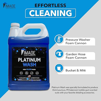 Image Wash Products - (1-Gallon Platinum Wash Car Soap – Car Wash Foam Soap for Foam Cannon & Pressure Washer | High Gloss RV/Truck Wash Soap | Bubble Gum Scent, Detailer Grade Car Soap