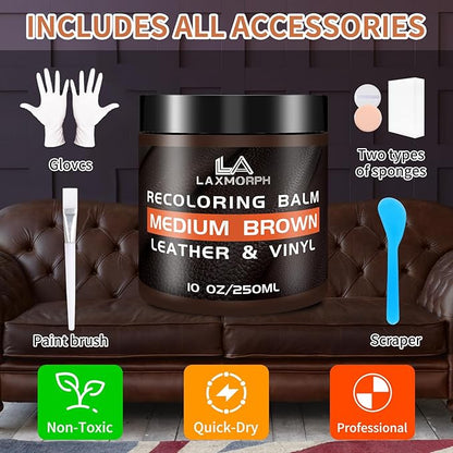 Laxmorph Leather Recoloring Balm Medium Brown for Couches,Leather Dye Paint Color Restorer Leather Fade Scratch Repair for Car Seats Furniture Shoes Boots Purse Jacket Belt