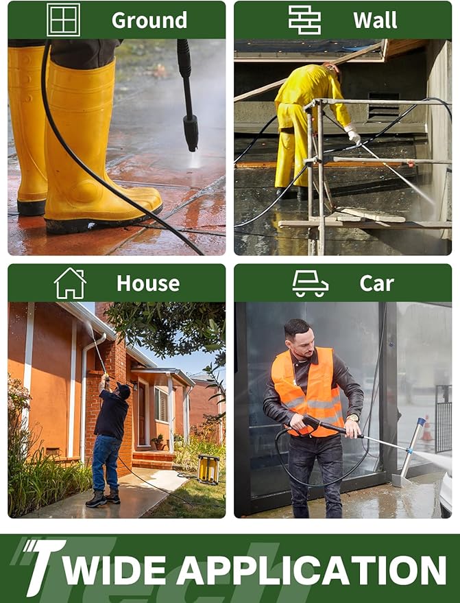3/8" 4800PSI Pressure Washer Hose 50FT with Swivel Quick Connect for Cold/Hot Water Max 248°F, Kink Resistant Steel Wire Braided, Wear Resistant Power Washer Hose with M22 14mm Adapter