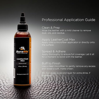 LeatherCoat Max – 4 fl oz Ceramic Leather Coating, Protector & Conditioner with Microfiber Applicator | Hydrophobic Leather Protection, UV Resistance, Made in USA