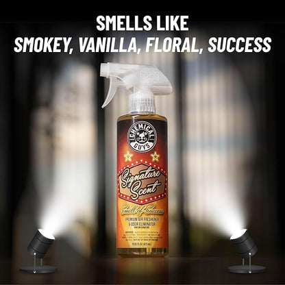 Chemical Guys Signature Scent Air Freshener and Odor Eliminator, 16 fl oz with 3 Pack of Hanging Air Fresheners (Great for Cars, Trucks, SUVs, RVs, Home, Office, Dorm Room & More) - HOL461