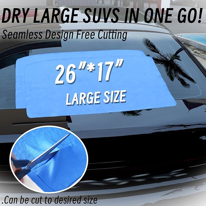 Premium Shammy Cloth for Car Drying - 2 Pack (26”x17”) - Super Absorbent Synthetic Chamois Bathroom,Pets, Dust Remove,- Reusable Non-Scratch Vehicle Dry Towel (Yellow & Blue)