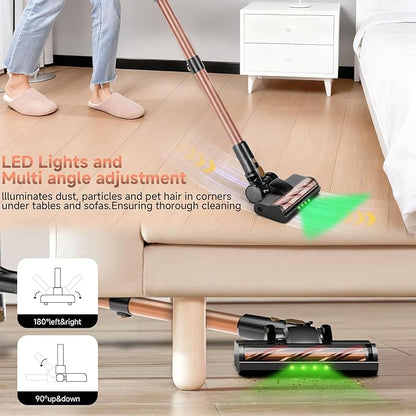Shieal Cordless Stick Vacuum Cleaner - 45KPA Powerful Suction Vacuum with 45 Min Runtime, Detachable Battery, Anti-Tangle & 1.5L Dust Cup, 8 in 1 Vacuum Cleaner for Pet Hair, Carpet, HardFloor, Pink