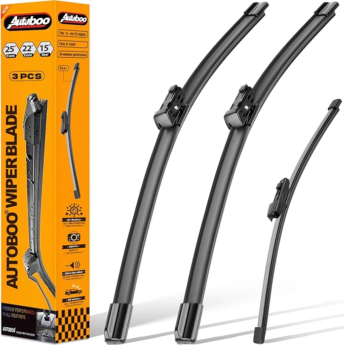 AUTOBOO 25"+22" Windshield Wipers with 15" Rear Wiper Blade Replacement for Volkswagen VW Tiguan 2018 2019 2020 2021 2022 2023 2024 -Original Factory Quality (Pack of 3)