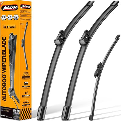 AUTOBOO 25"+22" Windshield Wipers with 15" Rear Wiper Blade Replacement for Volkswagen VW Tiguan 2018 2019 2020 2021 2022 2023 2024 -Original Factory Quality (Pack of 3)