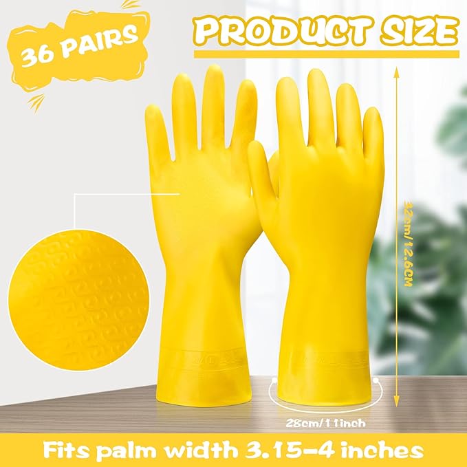 Gandeer 36 Pair Reusable Household Gloves Long Rubber Dishwashing Gloves Kitchen Cleaning for Dishes Clean Gardening