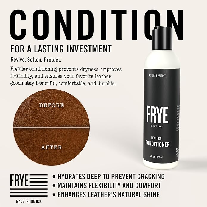 Frye Leather Conditioner – 6oz - Non-Toxic Leather Care Made in the USA | Restores & Softens Leather - Shoes, Boots, Jackets, Handbags, Purses & More