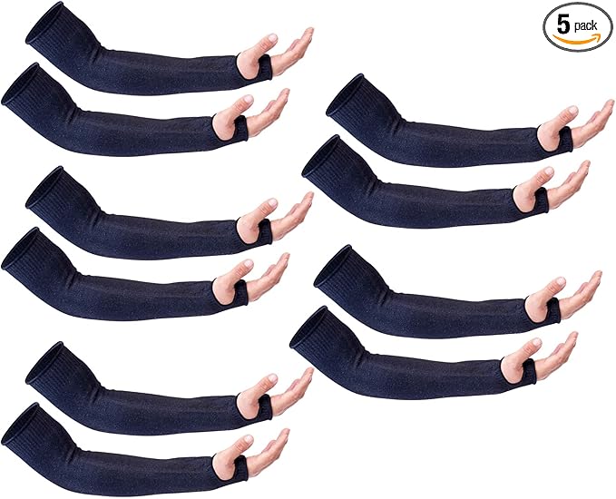 CAWANFLY 5 Pairs Protective Arm Sleeves, Level 5 Protection Cut Resistant Sleeve with Thumb Hole (Black)
